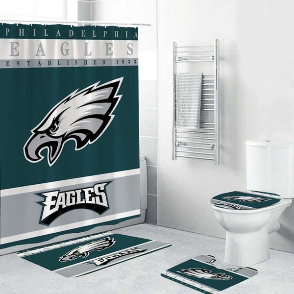 Football Team Eagle Shower Curtain Toilet Lid Cover Bath Mat Bathroom Set Decor