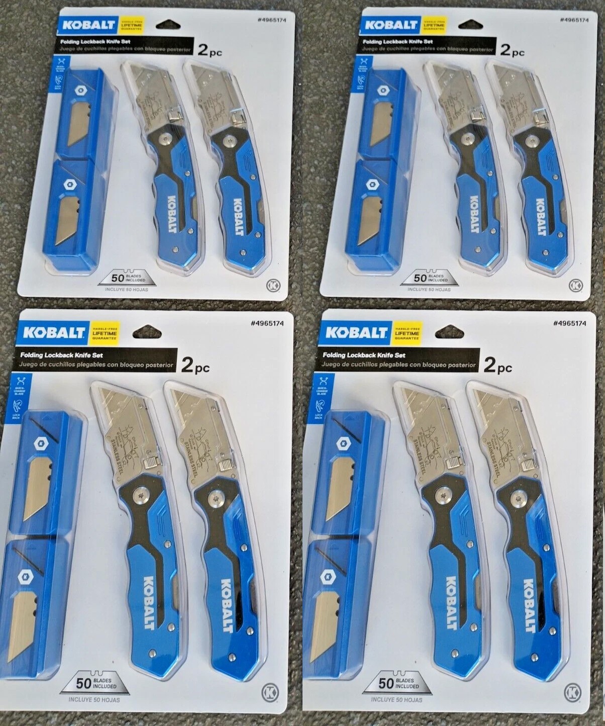 8) KOBALT Folding Lockback Utility Knife Set+(8Pack 200 Razor Blades)