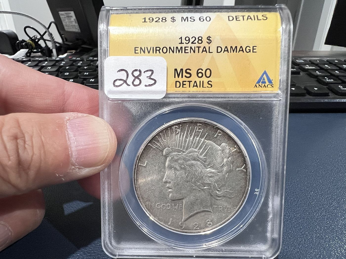 1928 $1 Peace Silver Dollar Anacs MS60 Details (ADN)
