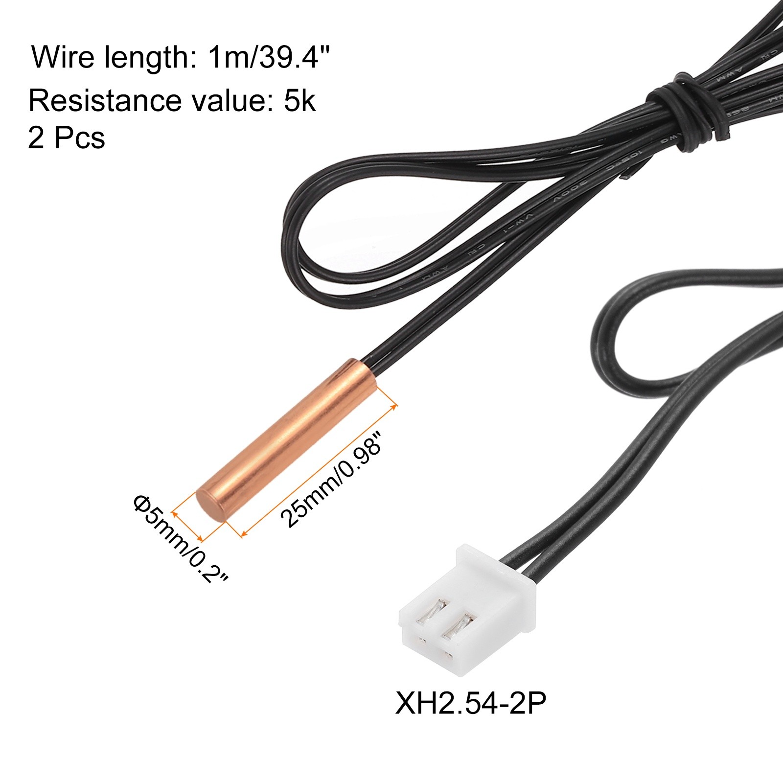 2Pcs 5K NTC Thermal Sensor Probe, 39.4" Cylindrical Sensitive Temp Sensor