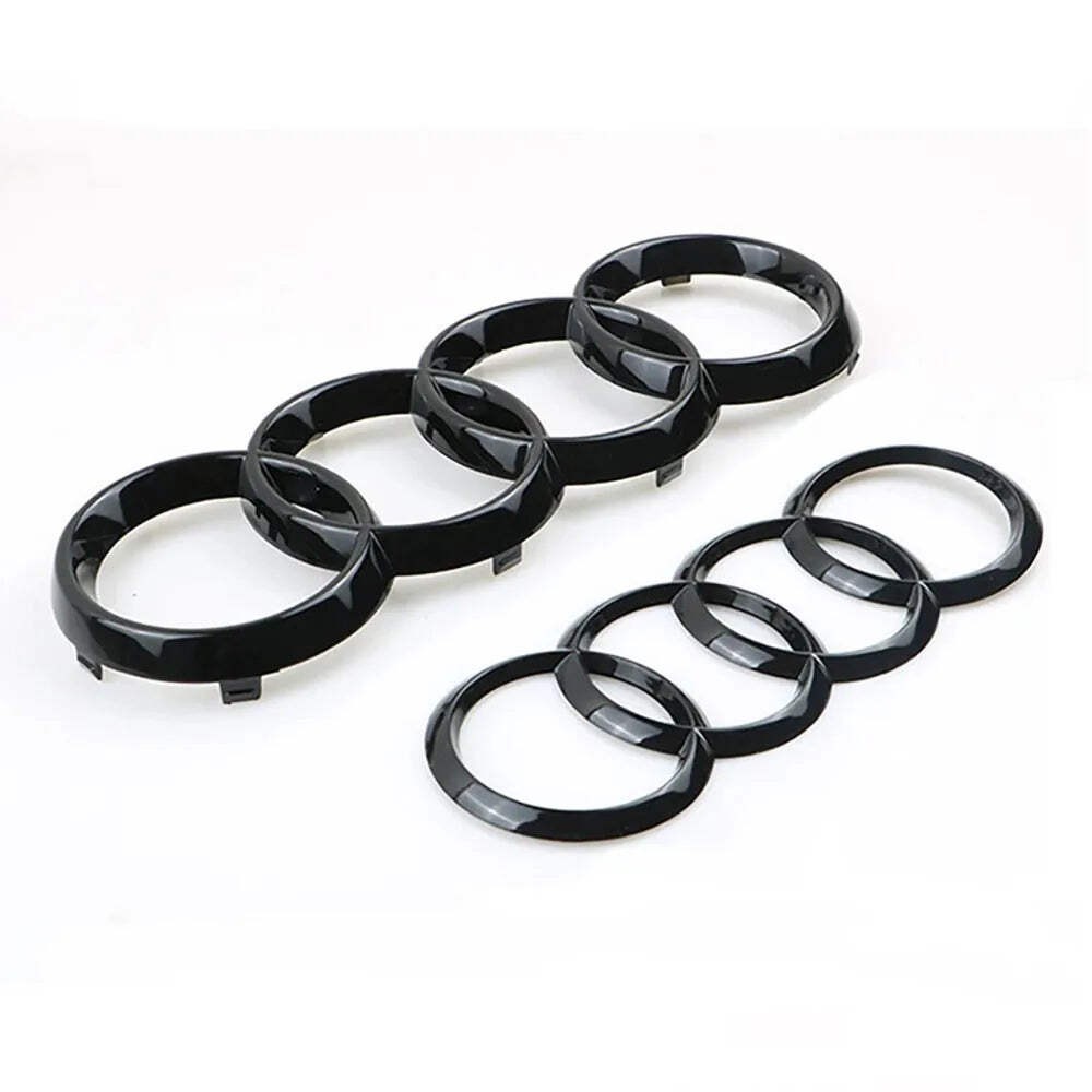 Audi silver/black four ABS car front emblem badge and rear trunk emblem badge st