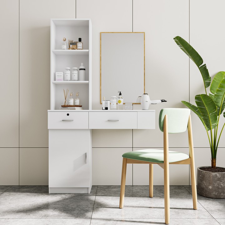 Modern Simple Hair Desk Multi-layer Storage Large Storage Space White