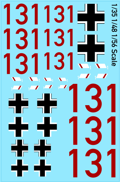A8 Tiger 131 WW2 Waterslide Decals 1/56 1/48 1/35 Scale Markings Bolt Action