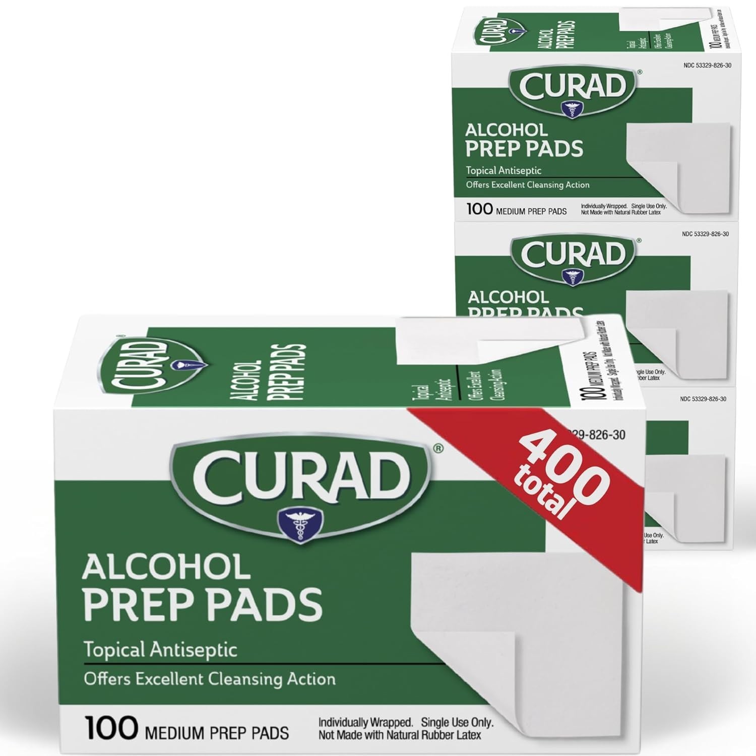 Curad Alcohol Prep Pads Swabs Wipes - 4Box 400 Counts Isopropyl Wipes Thick Pad.