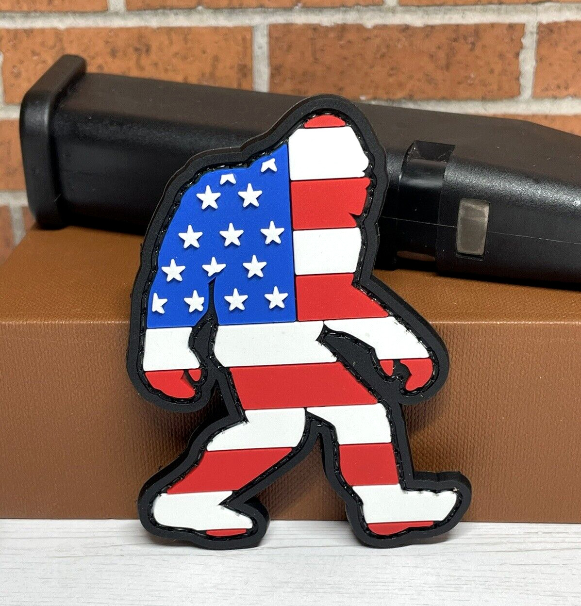 Tactical Morale Patch - PVC USA Flag Bigfoot Patch - Sasquatch Gun Patch