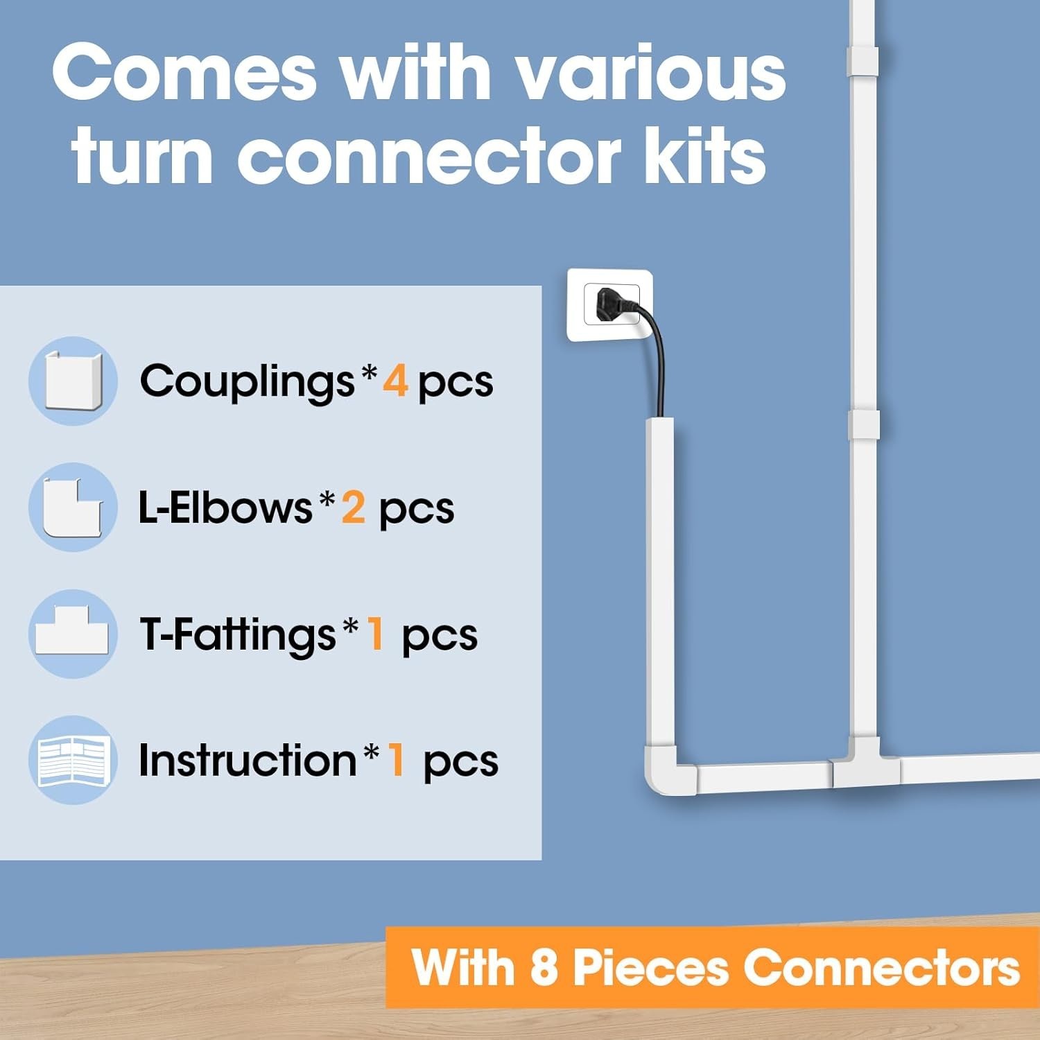 116in Cord Hider Kit, Cord Covers for Wires on Wall, Cord Hider for Wall Mount t