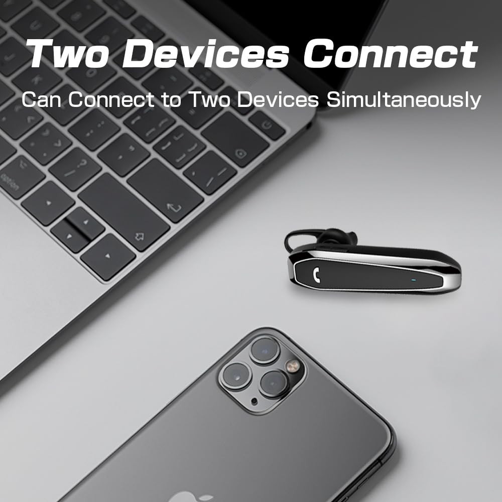 Bluetooth Headset, V5.3 Wireless Handsfree Earpiece with Noise Cancelling Mic...