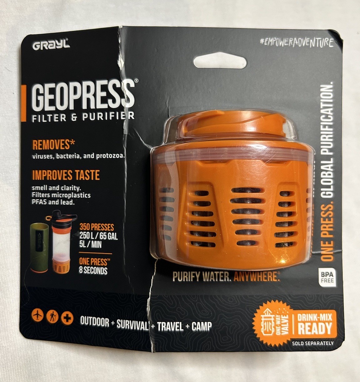Grayl GeoPress Replacement Purifier Cartridge, Orange, New Sealed