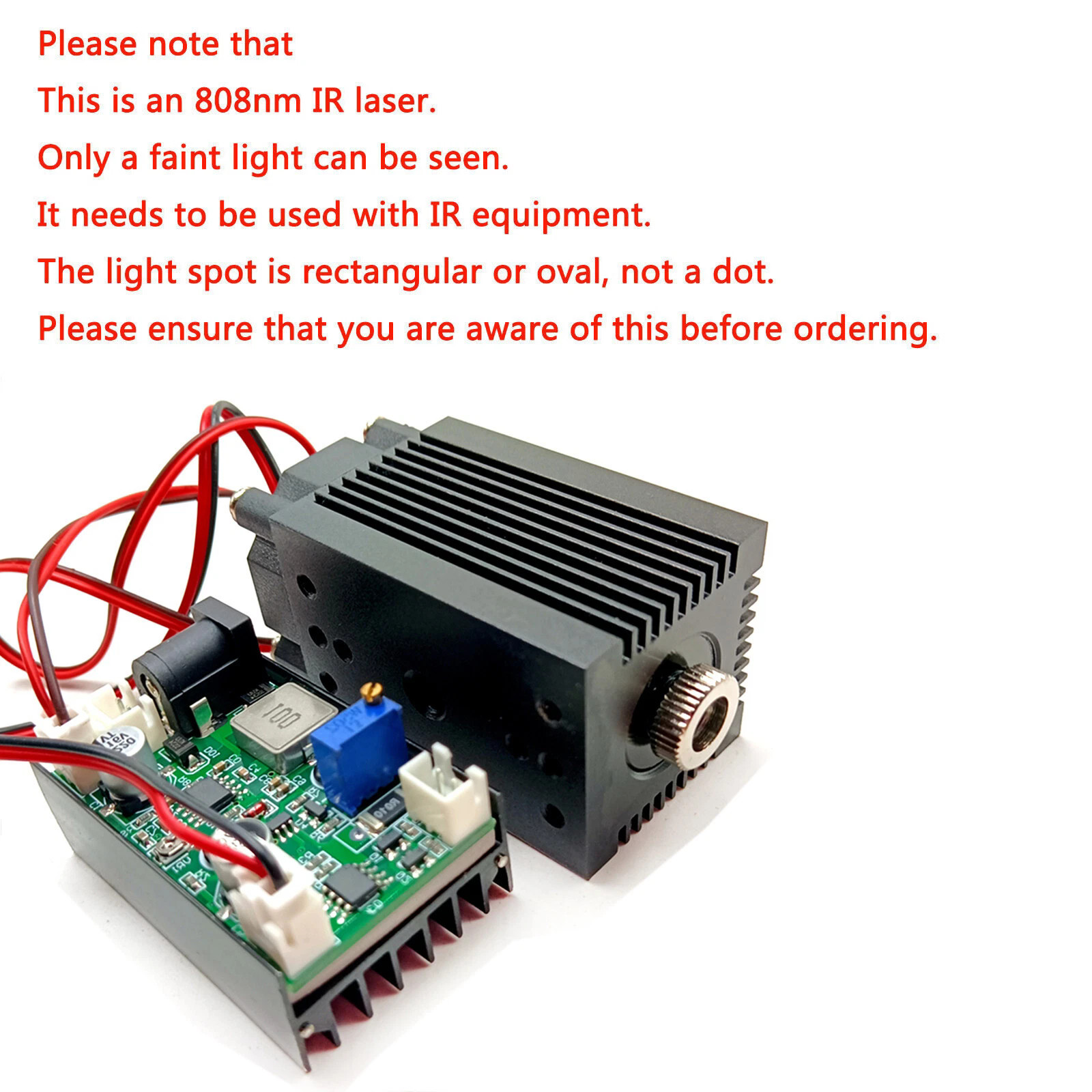 808nm 300mW IR Laser Diode Focusable Infrared Dot Module 12V+ TTL+ Fan Cooling