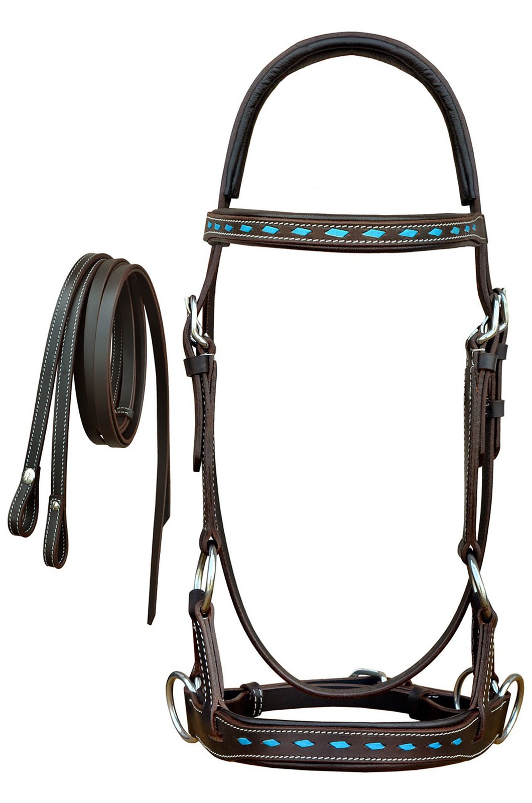 Leather BuckStitch Bitless Sidepull Bridle Reins 7715