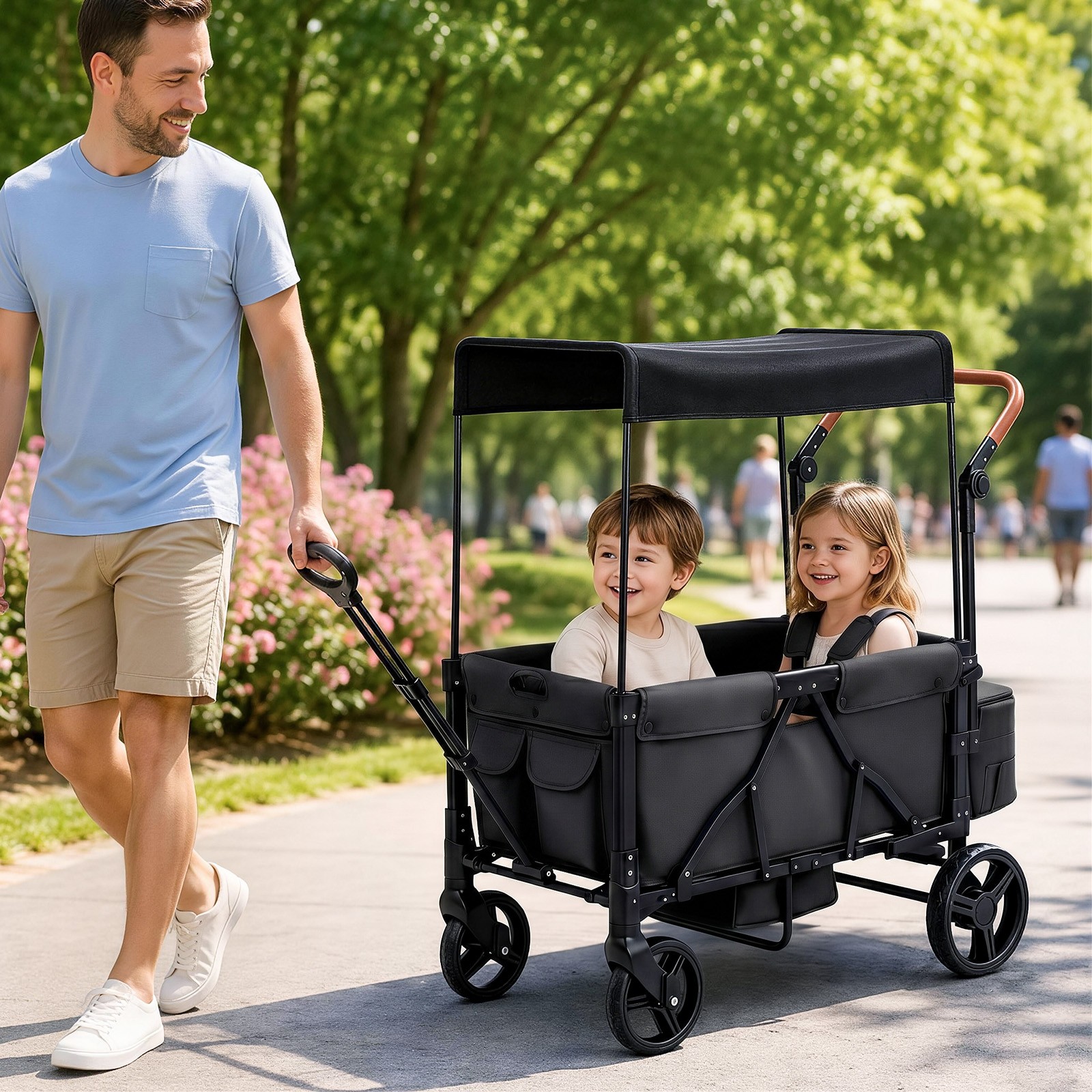 Wagon Stroller for 2 Kids, with Removable Canopy, Adjustable Handlebar
