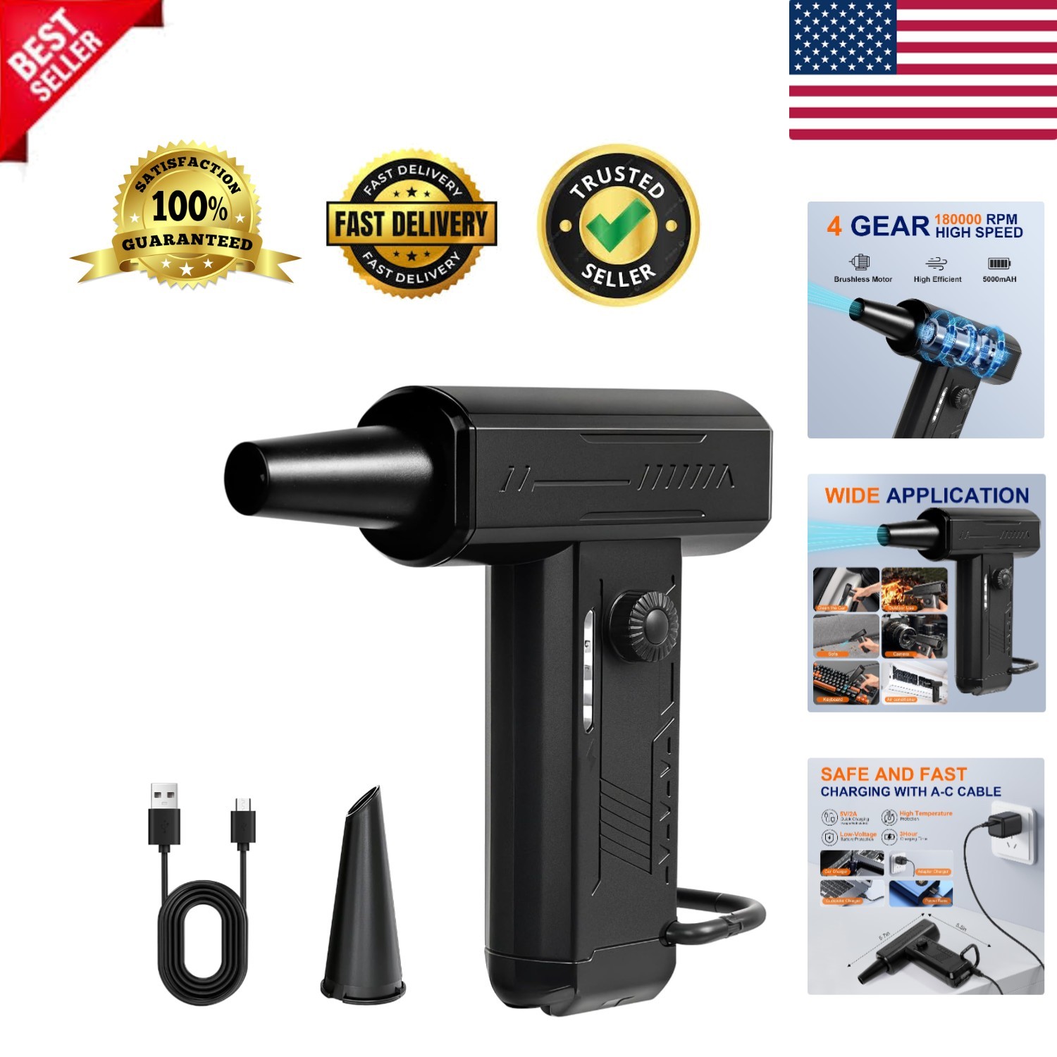 Cordless Air Duster - 180000 RPM Turbo Power for Home & Outdoor Cleaning
