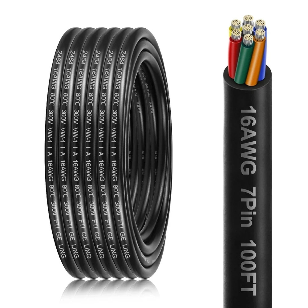 16 Gauge 7 Conductor Electrical Wire, 100FT 16AWG PVC Thermostat Wire, Low Volta