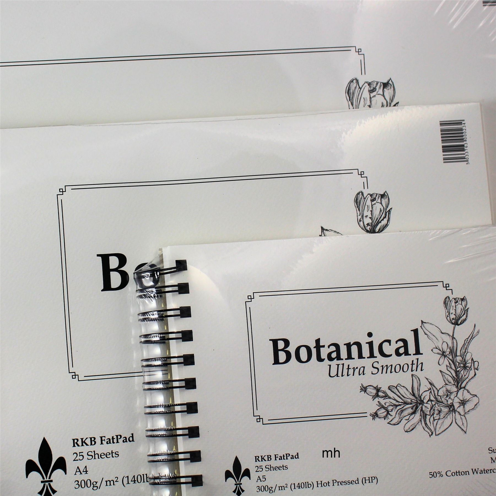 Botanical Hot Press Watercolour paper pad 300gsm 50% cotton Ultra Smooth A3 A4