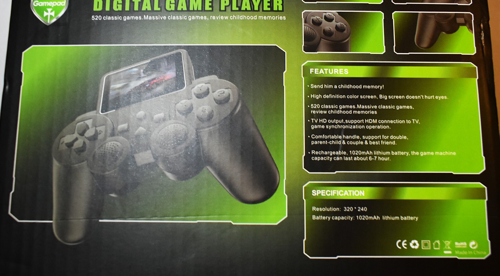 Controller Gamepad Digital Game Controller, Game Player with 520 Classic Games