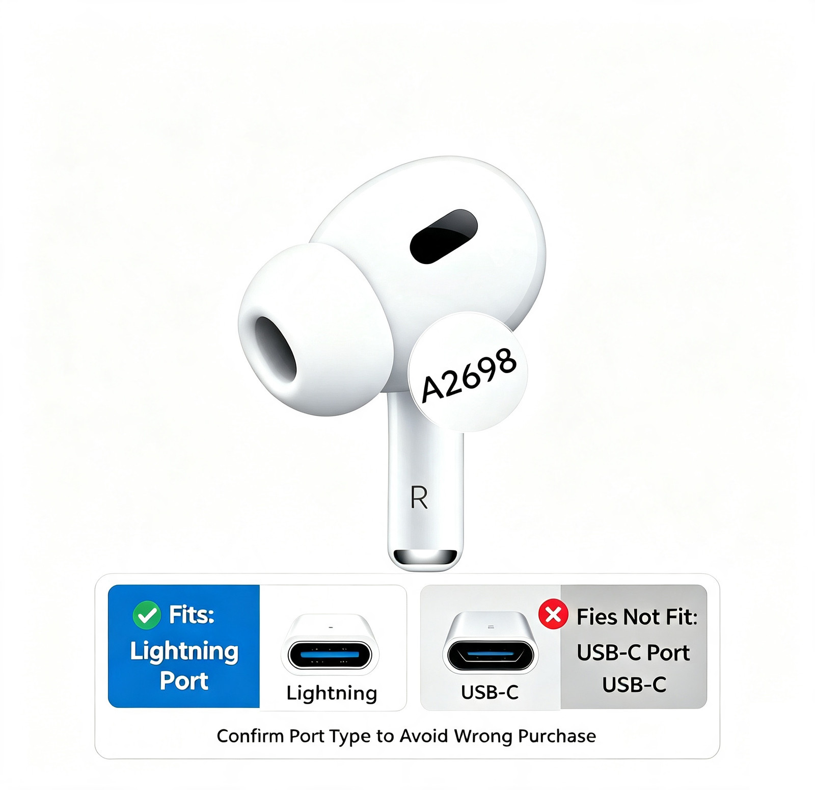 Apple AirPods Pro 2nd Gen. A2698 Lightning Replacement RIGHT SIDE ONLY