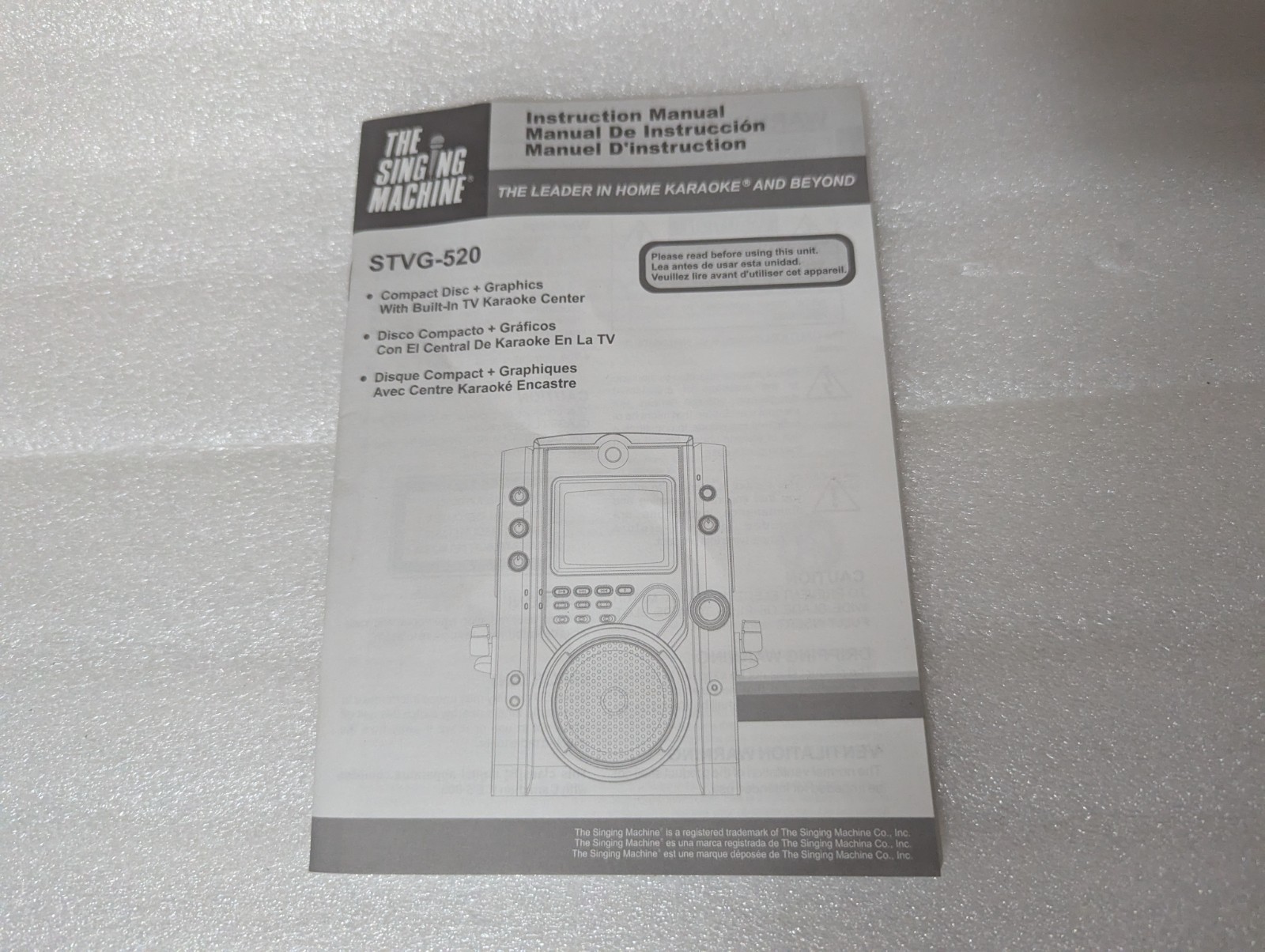The Singing Machine Manual STVG-520 Instruction Book Karaoke Machine Replace