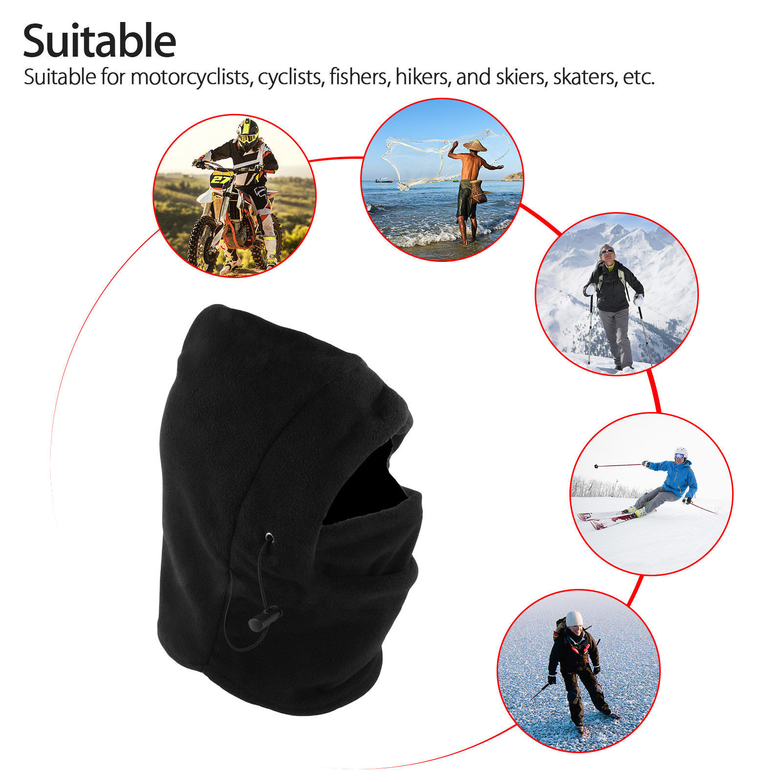 Balaclava Ski Mask 1 Hole Full Face Beanie Hat Winter Fleece Cap for Man Woman