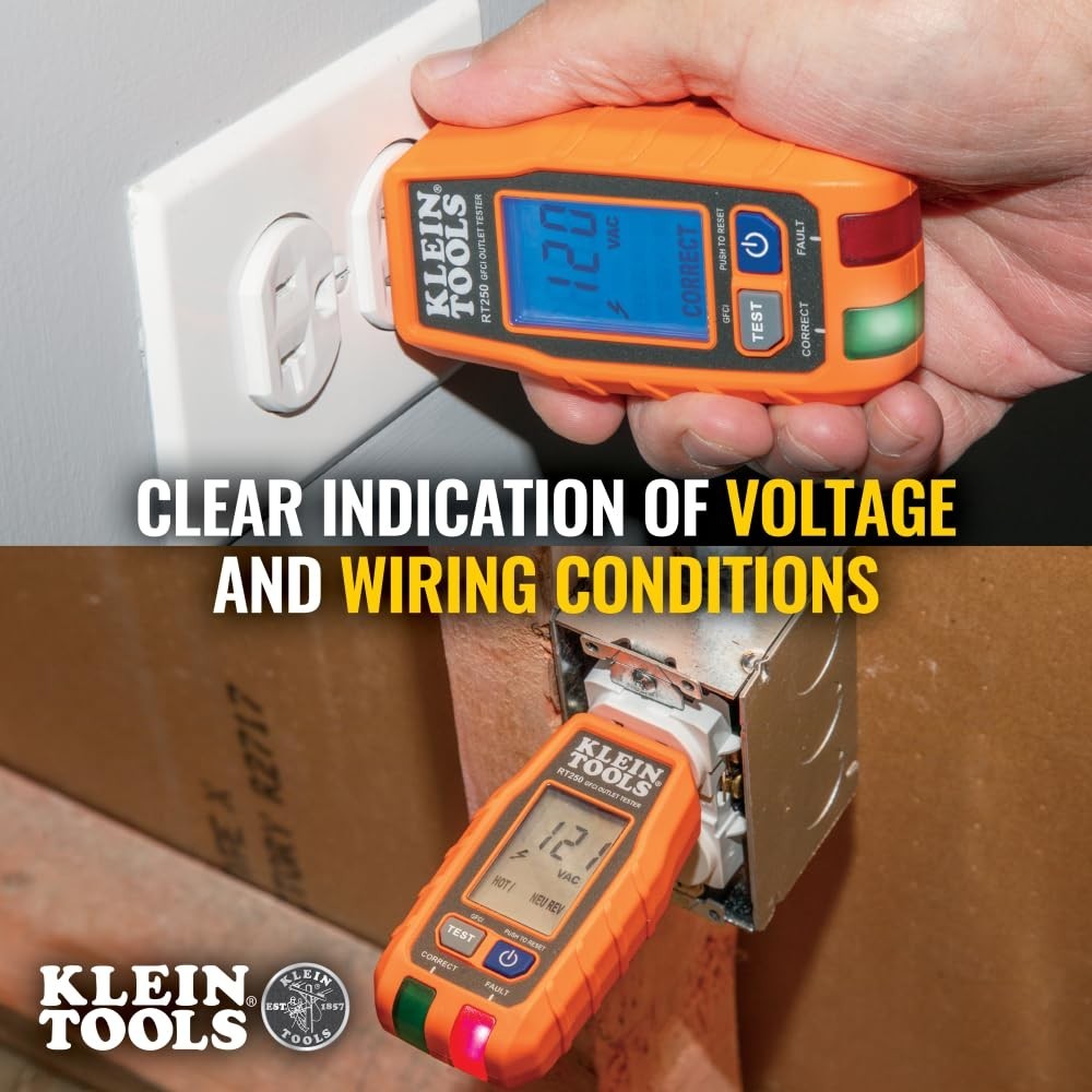 Klein Tools GFCI Receptacle Tester with Backlit LCD & Auto-Hold Function - 120V