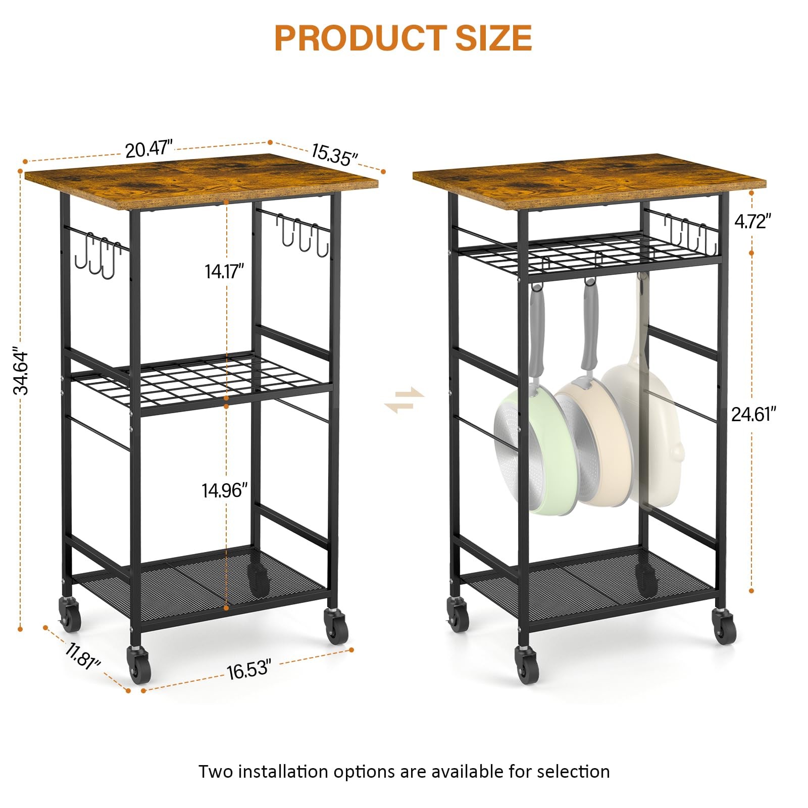 Rolling Kitchen Microwave Cart, 3 Tier Microwave Table Stand with Adjustable ...