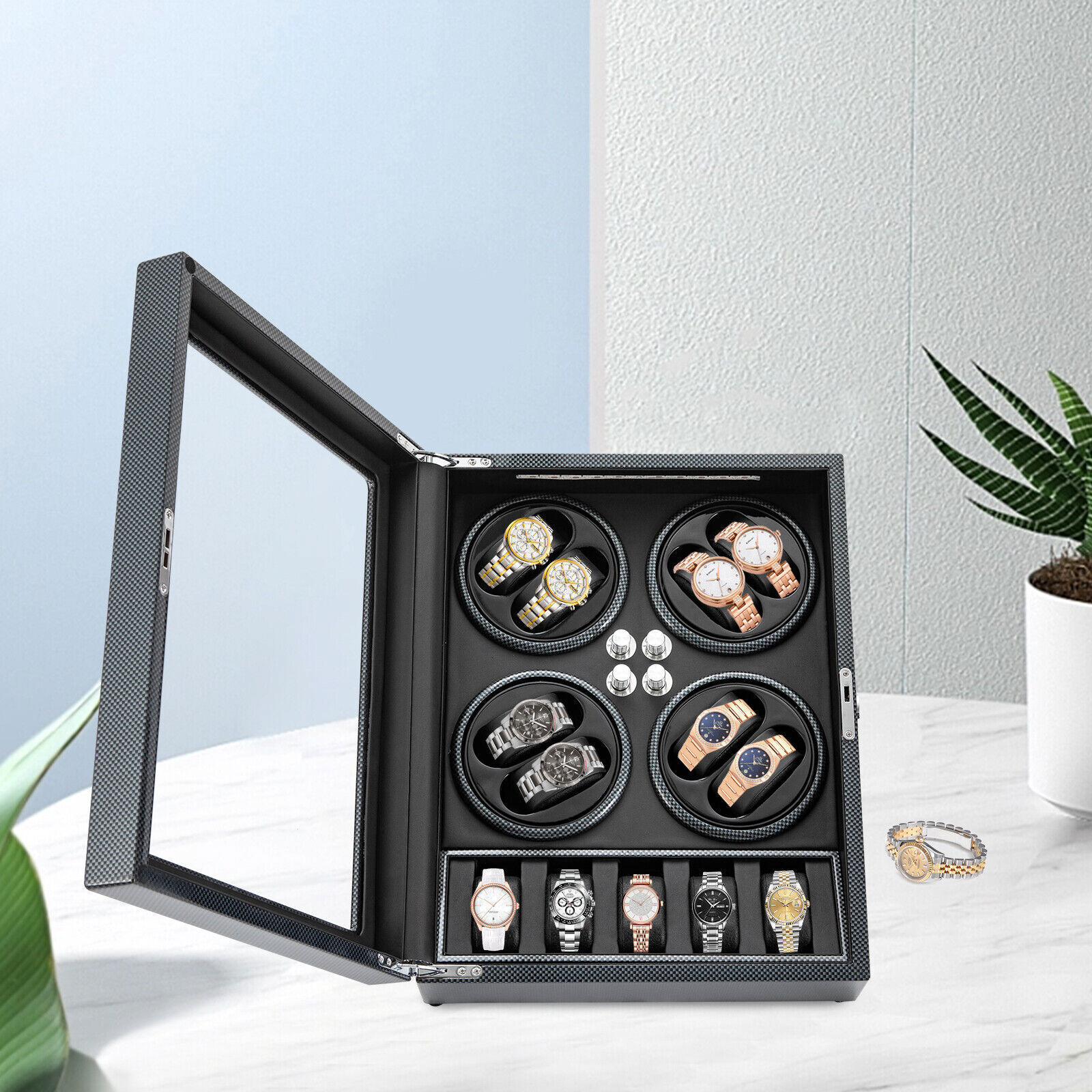LED Light Automatic Watch Winder Box Display Storage Case 8+5 Watch Winder Box