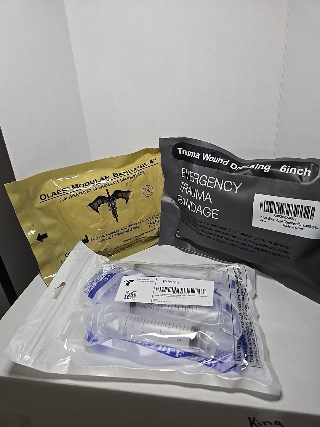 Olaes Modular Bandage, Israeli Emergency Trauma Bandage & Frienda Syringes Lot