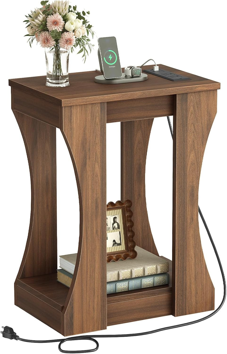 End Table, Living Room Side Table, Nightstand with Charging Station | Transforma