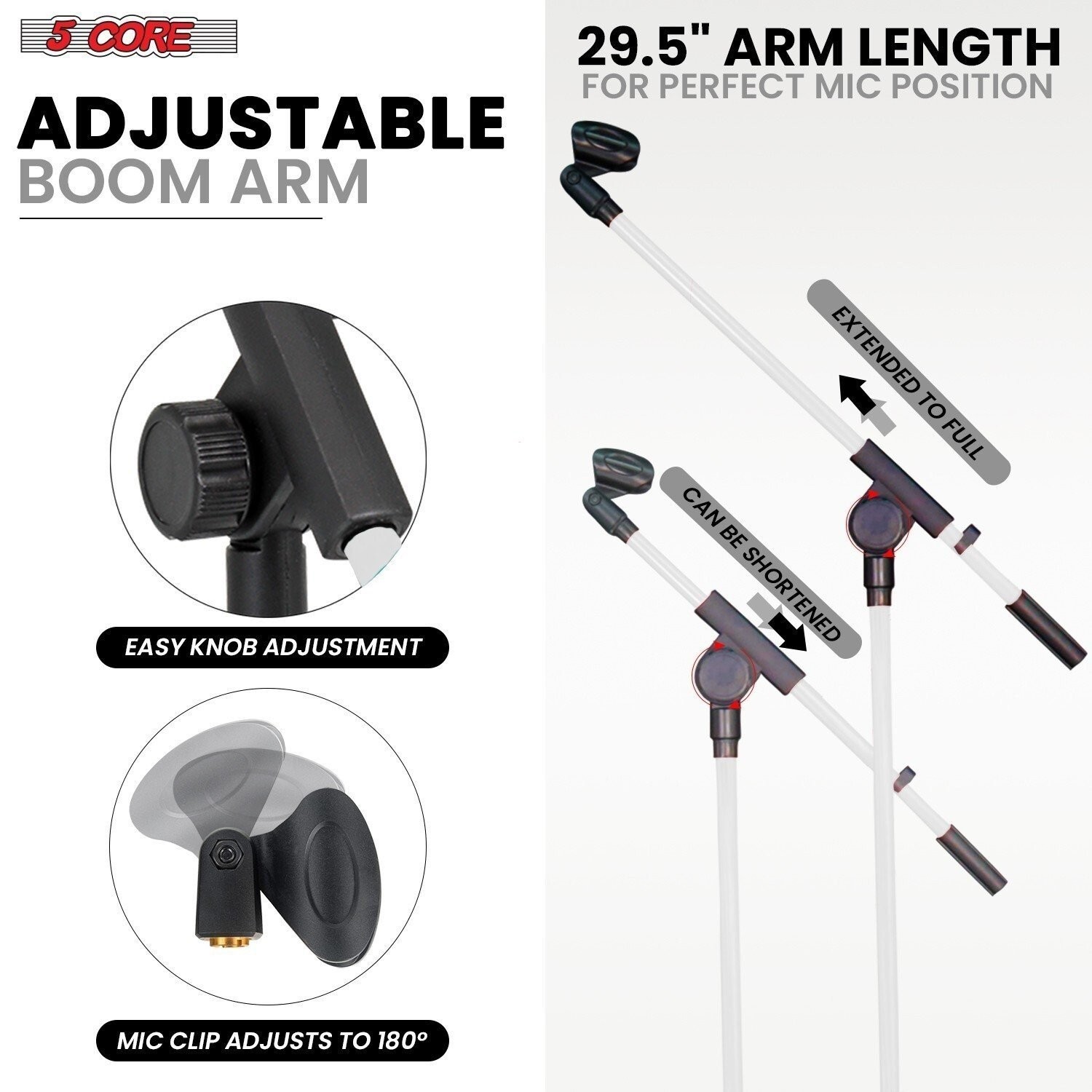 5Core Tripod Mic Stand 4Pcs Adjustable Holder Floor Microphone Boom Arm