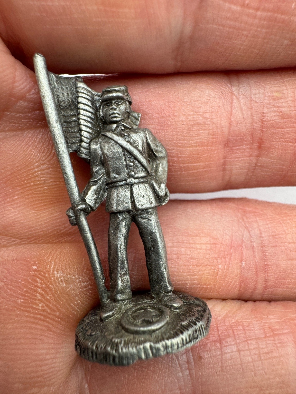 Vintage Metal Soldier Figurine Flag Bearer Military Collectible Miniature 1.5"