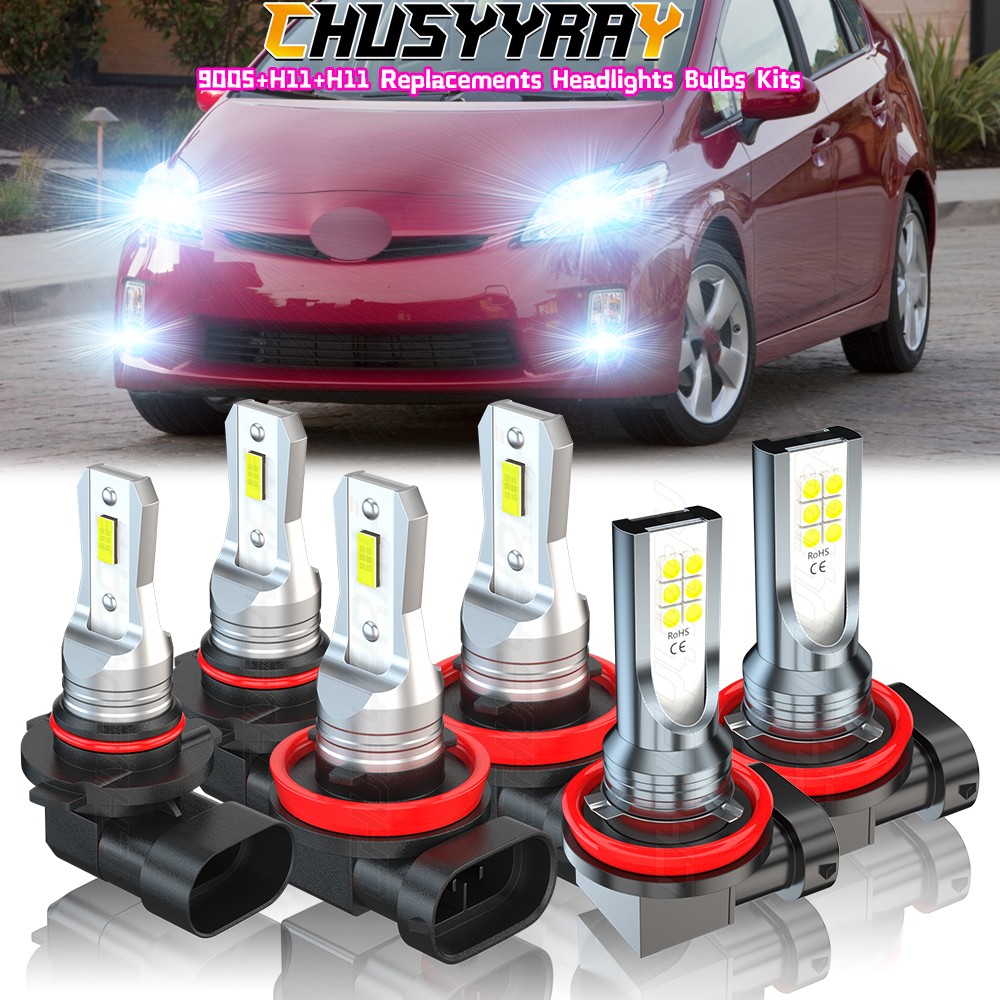 for Toyota Prius 2010-2015 6500K LED Headlight High Low + Fog Light Bulbs Combo