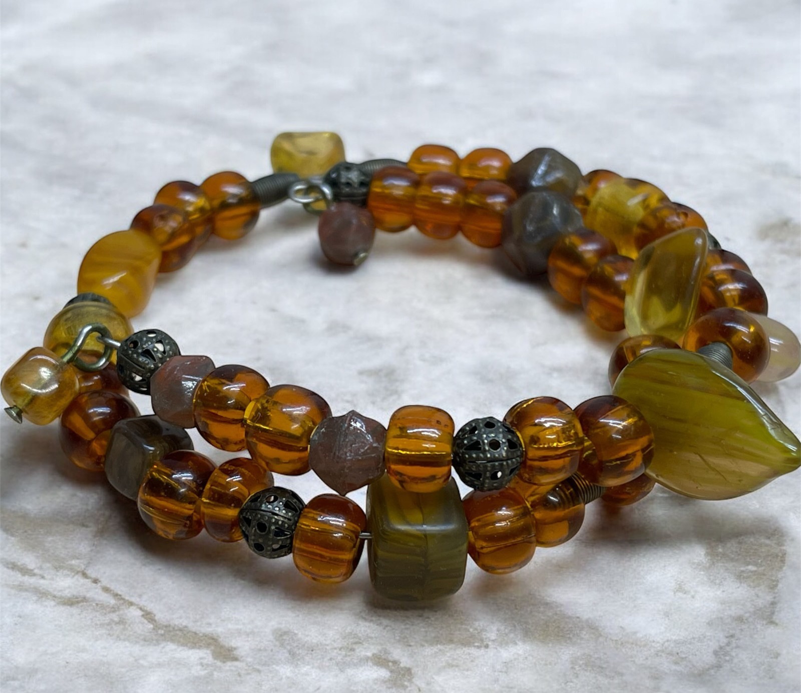 Handmade Bracelet with Czech Glass Beads and Memory Wire