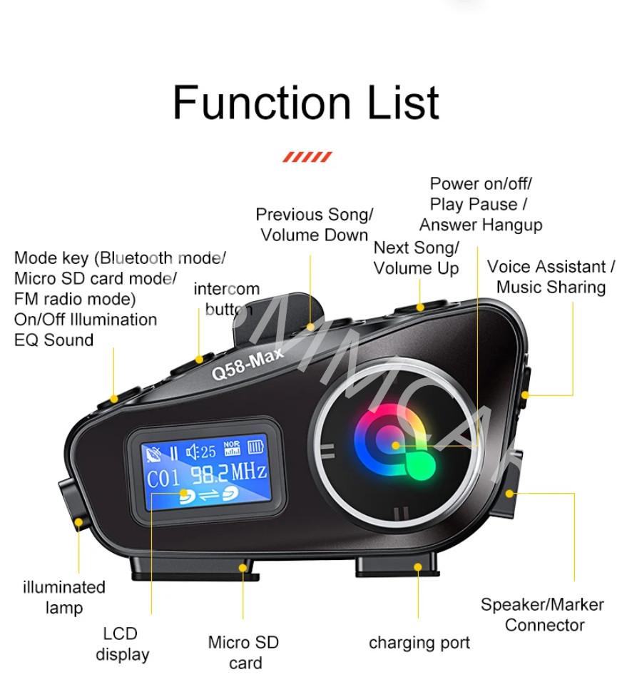 Motorcycle Intercom Helmet Bluetooth Headset Earphone Waterproof For Android/iOS