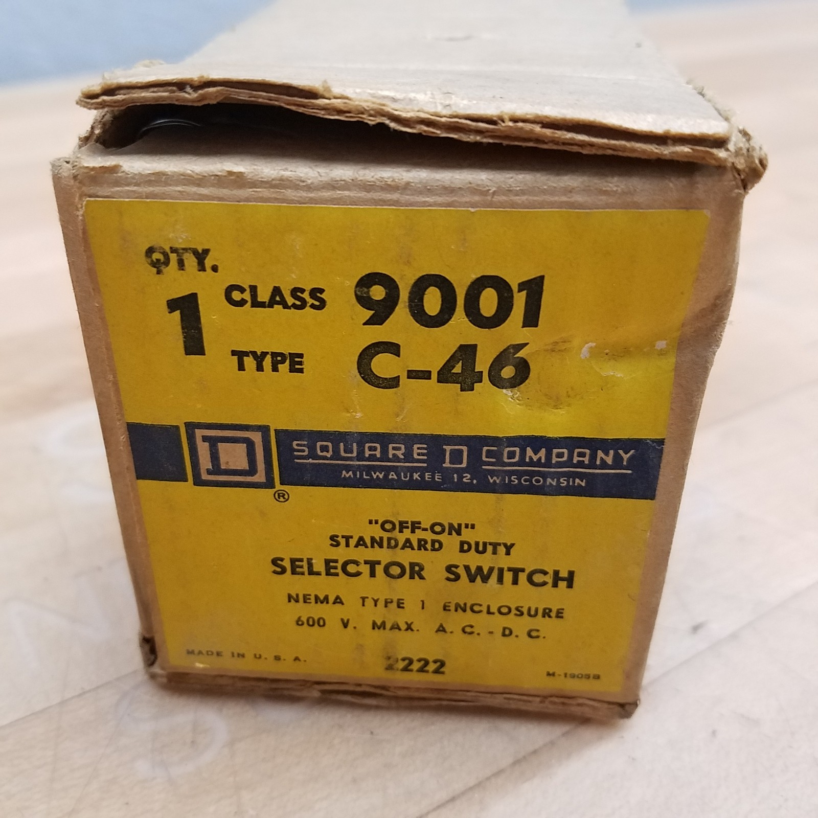 Square D 9001 C-46 Selector Switch, Type 1, 600V - NEW