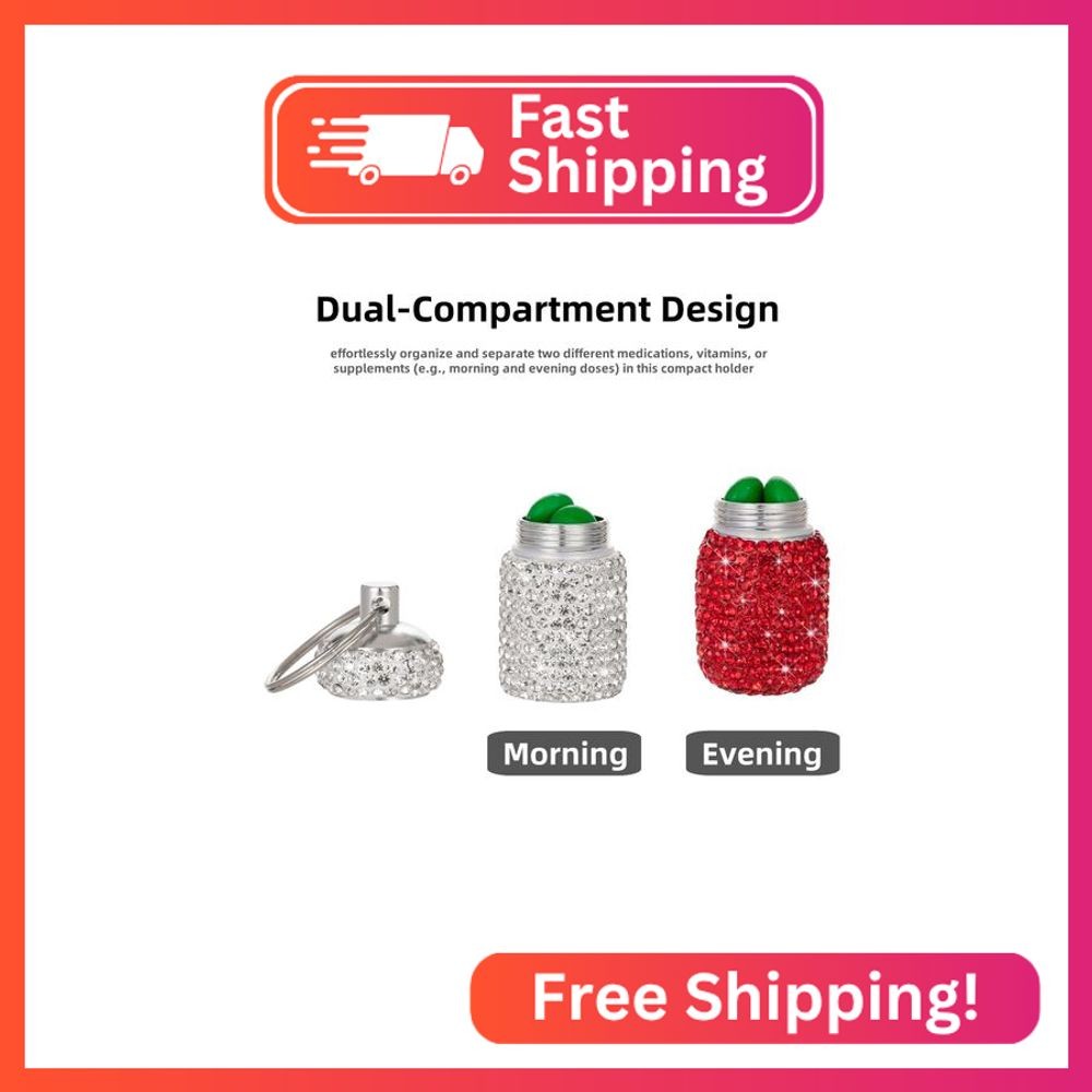 Dual-Compartment Small Pill Holder Keychain Bling Pill Container with Key Chain