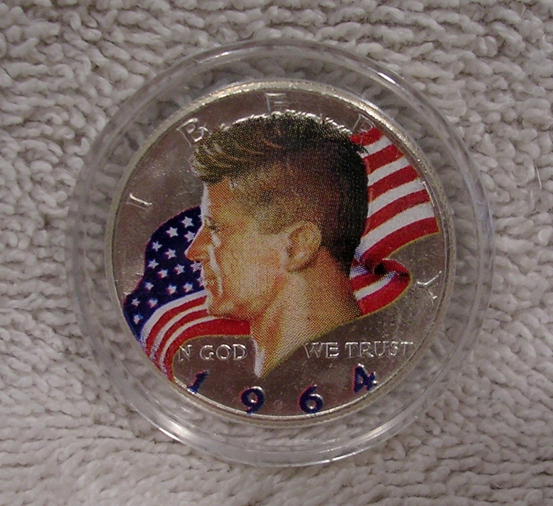 Colorized 1964 Kennedy Half Dollar - Painted on Both Sides - 90% Silver Coin