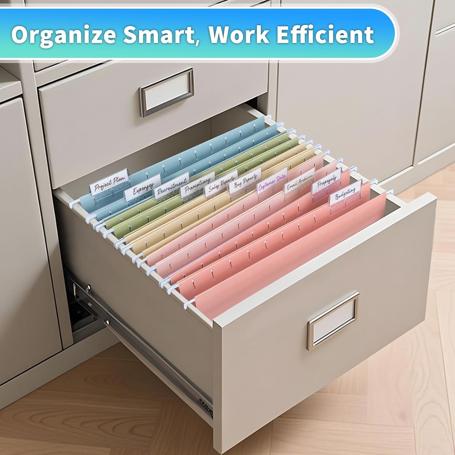 25-Pack Pastel Hanging File Folders with Labels for Effortless Organization