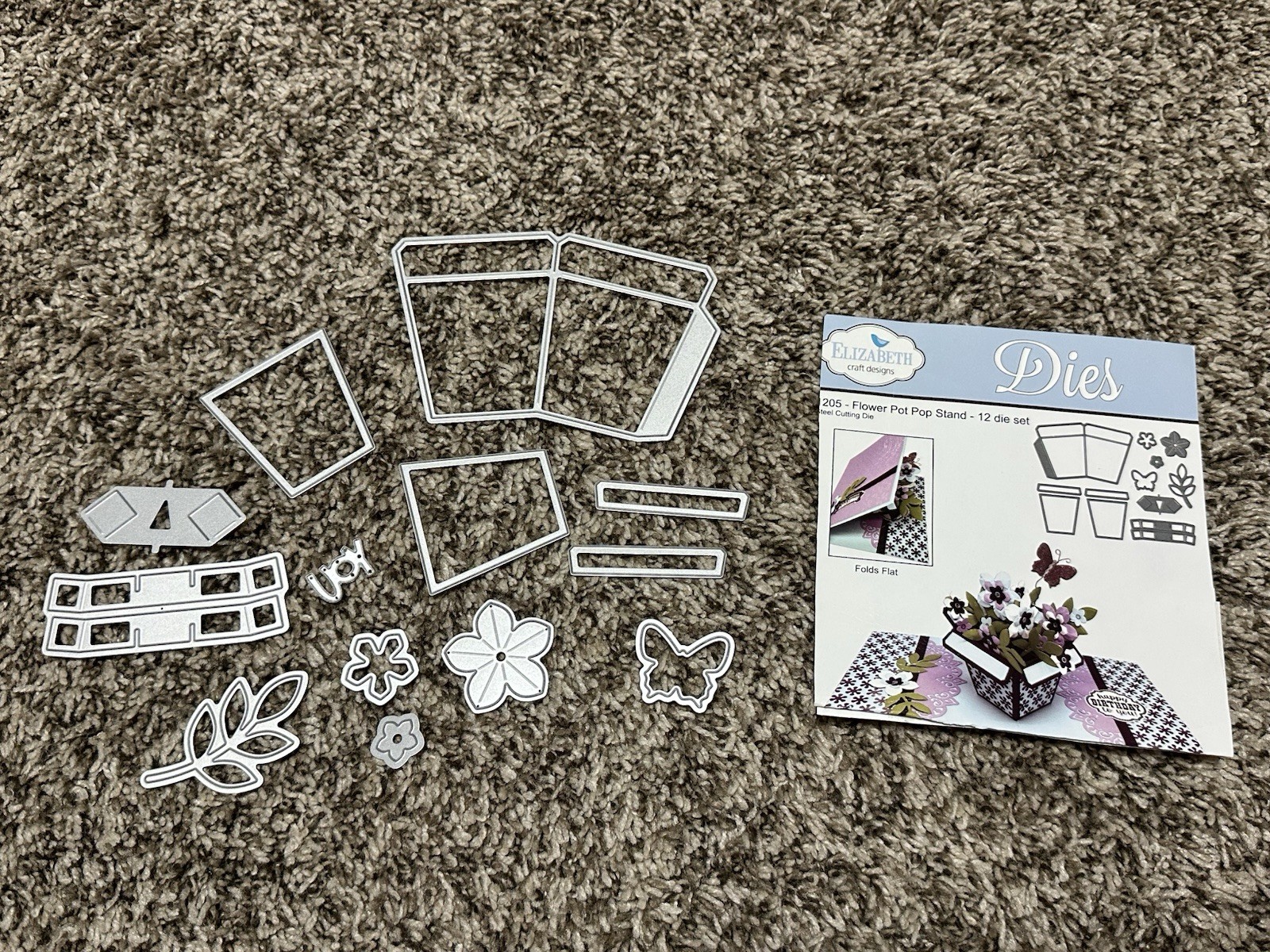 Elizabeth Craft Designs-205 Flower Pot Pop Up Card Steel Cutting Die Set, EUC