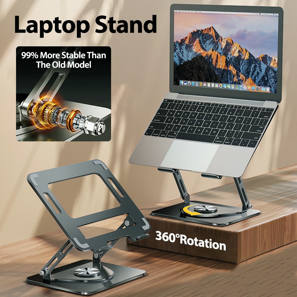 Ergonomic Laptop Riser Holder Stand Foldable Adjustable w/ 360° Rotating Bracket