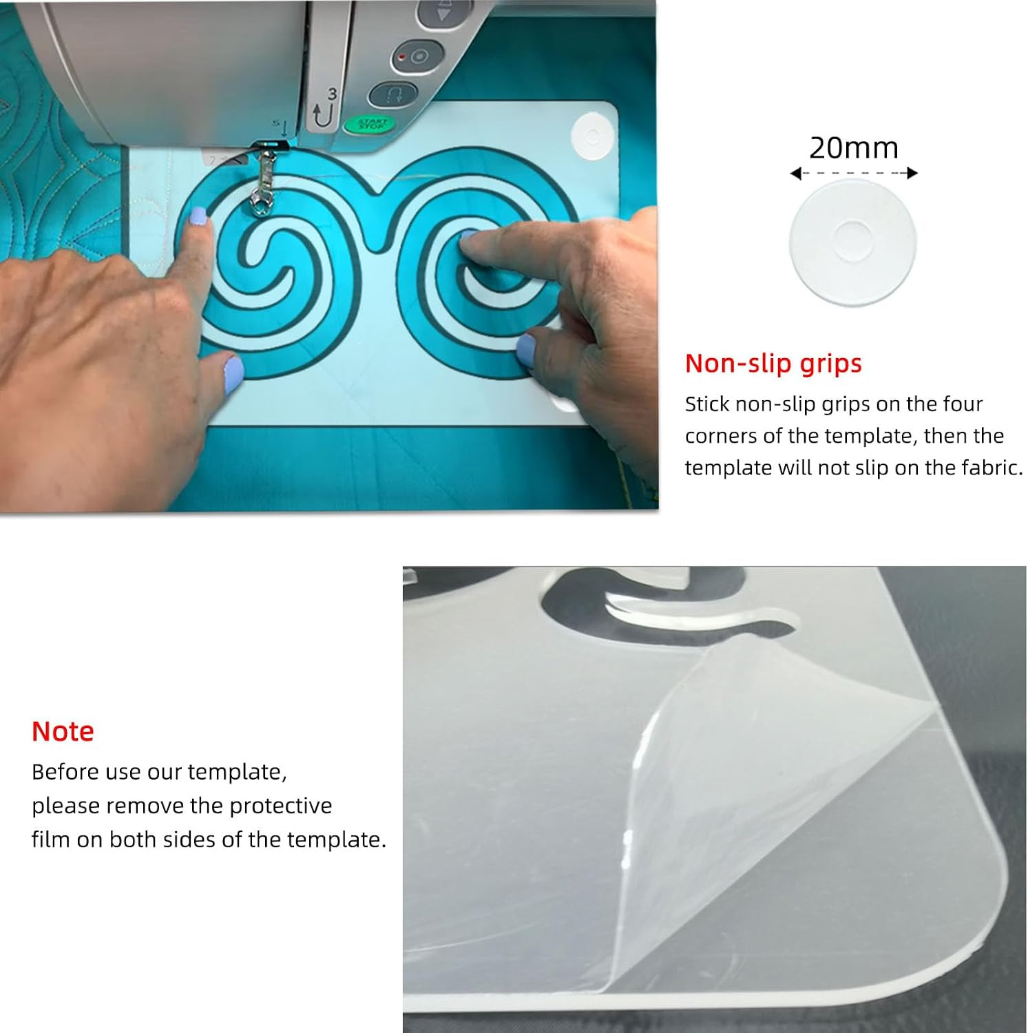 3PCS Free Motion Quilting Ruler Templates Whirlpool Design Sewing Craft Tool Kit