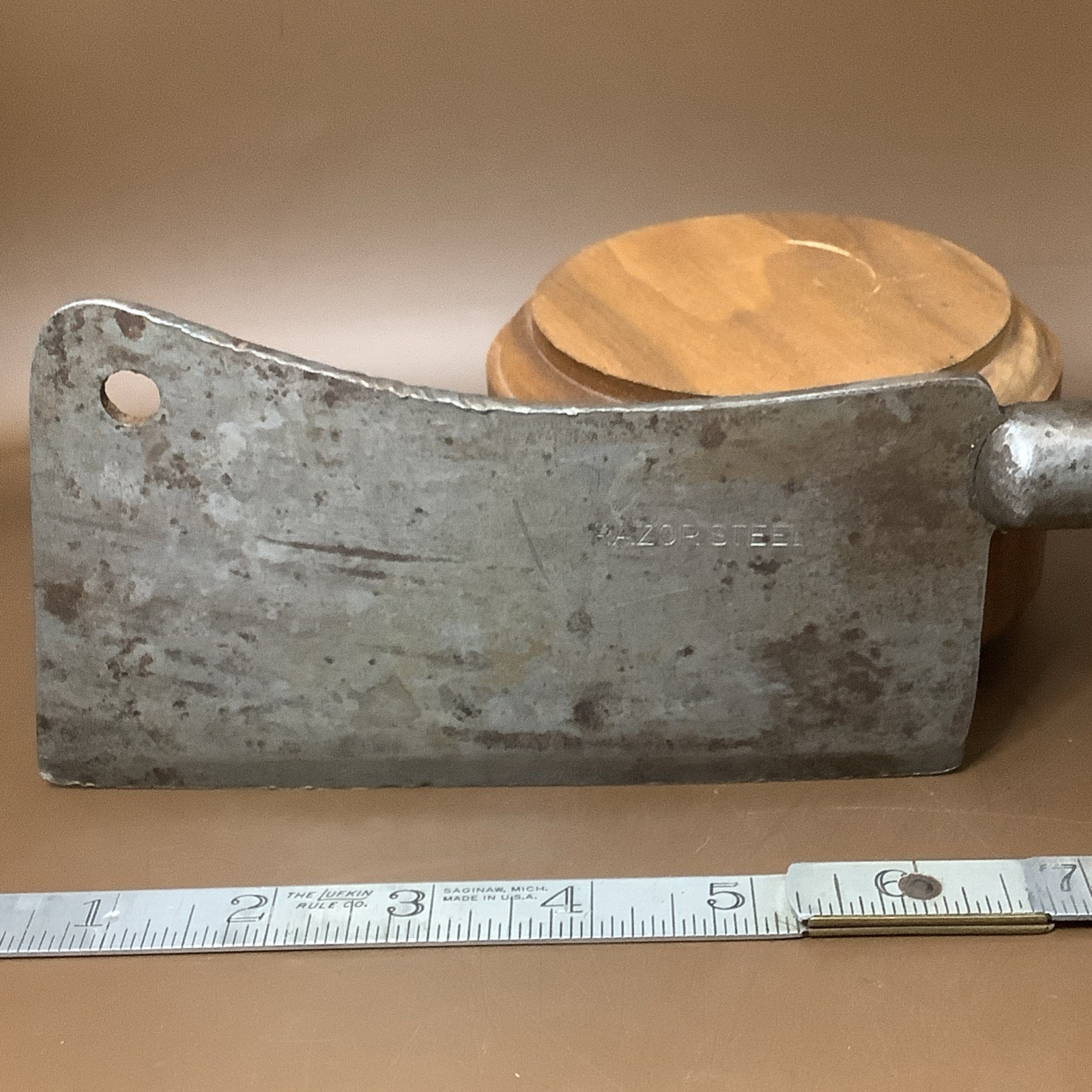 Vintage Razor Steel Kitchen Cleaver 6 1/2” Blade Black Handle Heavy