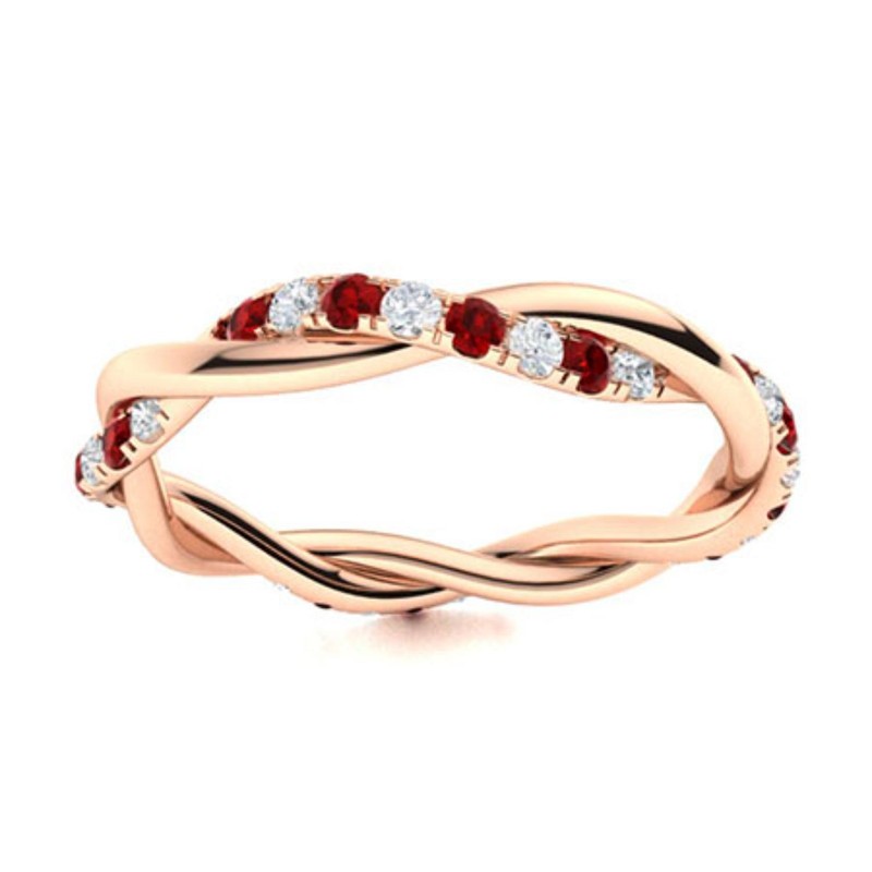 Round Natural Garnet Wife Unique Prong Eternity Ring Jewelry 925 Silver