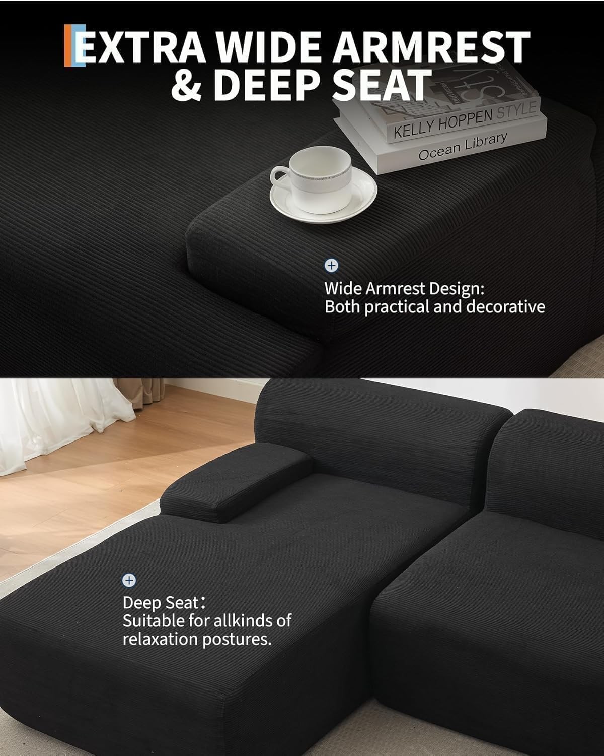 108" Modular Cloud Couch Sectional with Left Chaise, L-Shaped Boneless Sofa