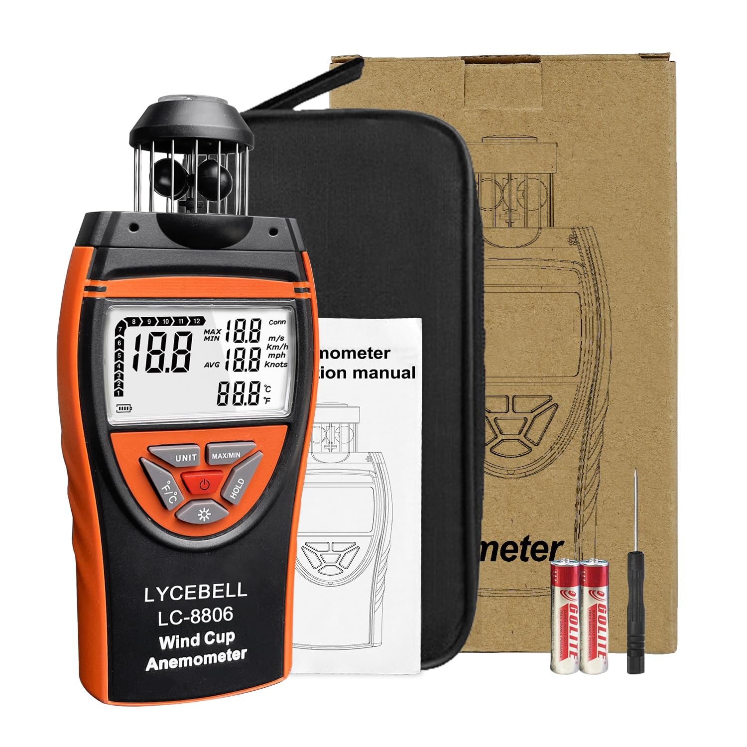 8806 Wind Cup Anemometer - Precise Anemometer Wind Gauge with Temperature Me...