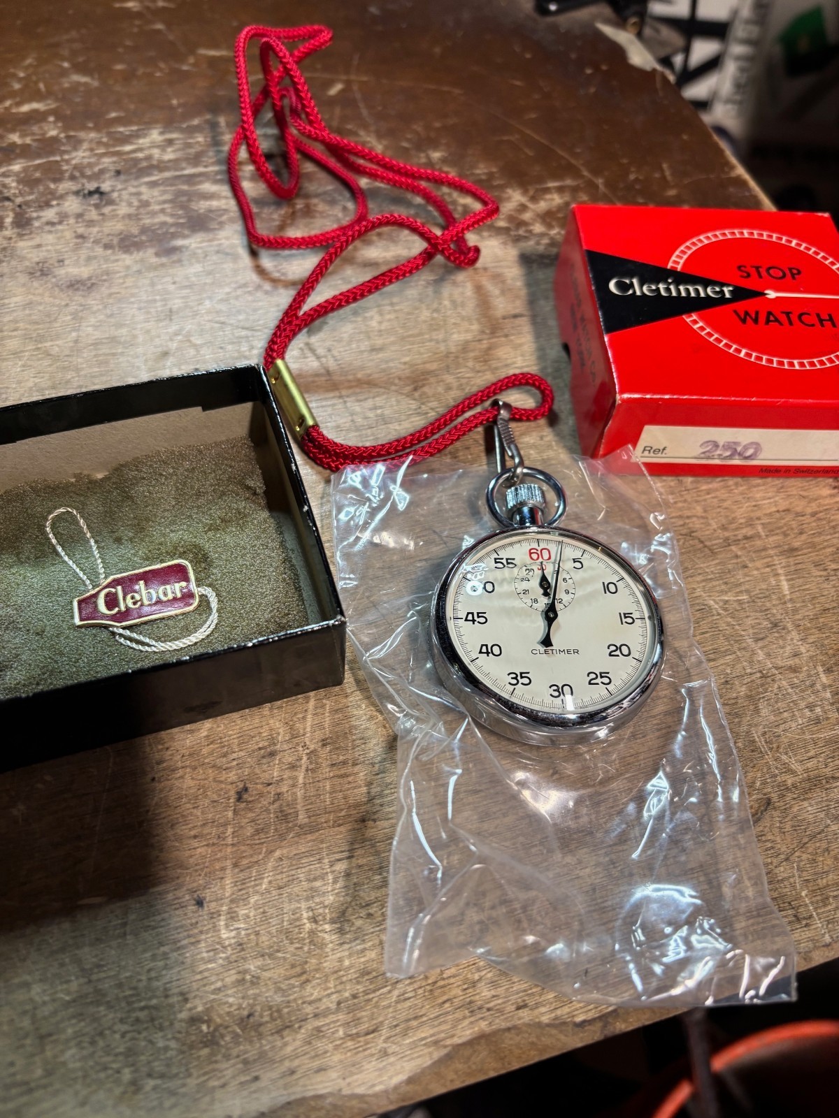 Swiss Made Cletimer Mechanical Wind Up Vintage Stopwatch w/ Box 250