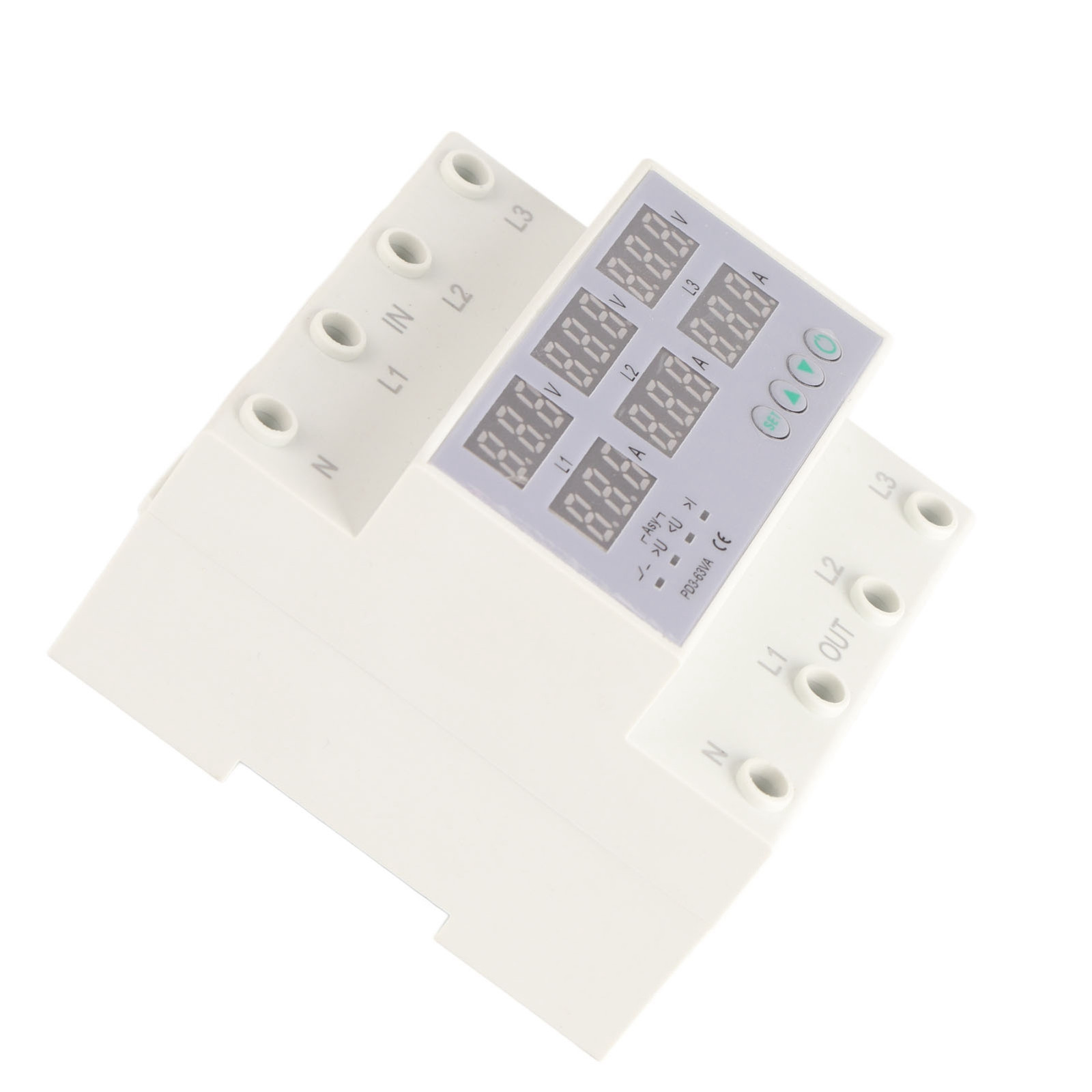 3 Phase DIN Rail Voltmeter Ammeter Automatic Overvoltage Protector 63A Part