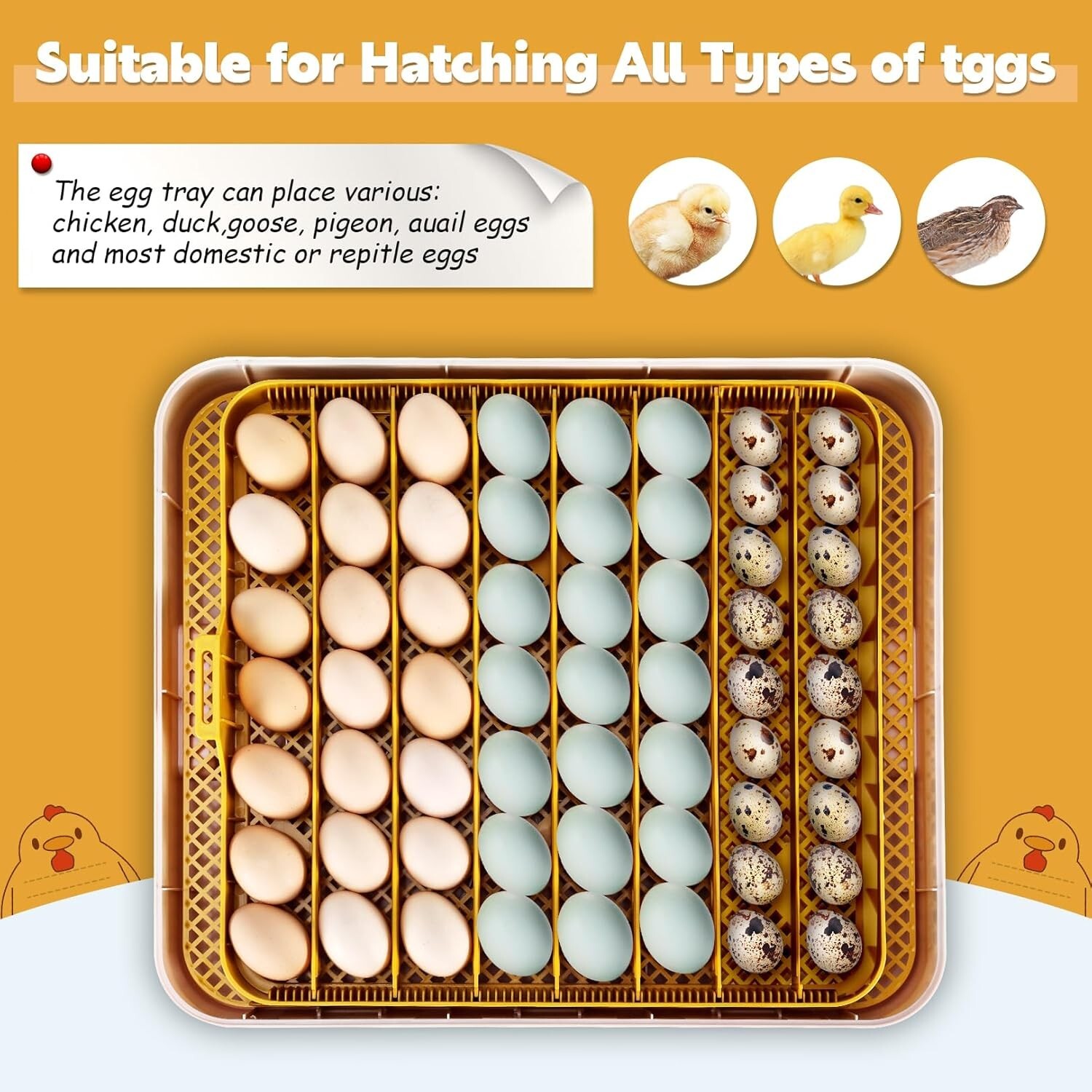 56~70 Egg Incubator for Hatching Egg w/ Automatic Egg Turning Built-In Candler