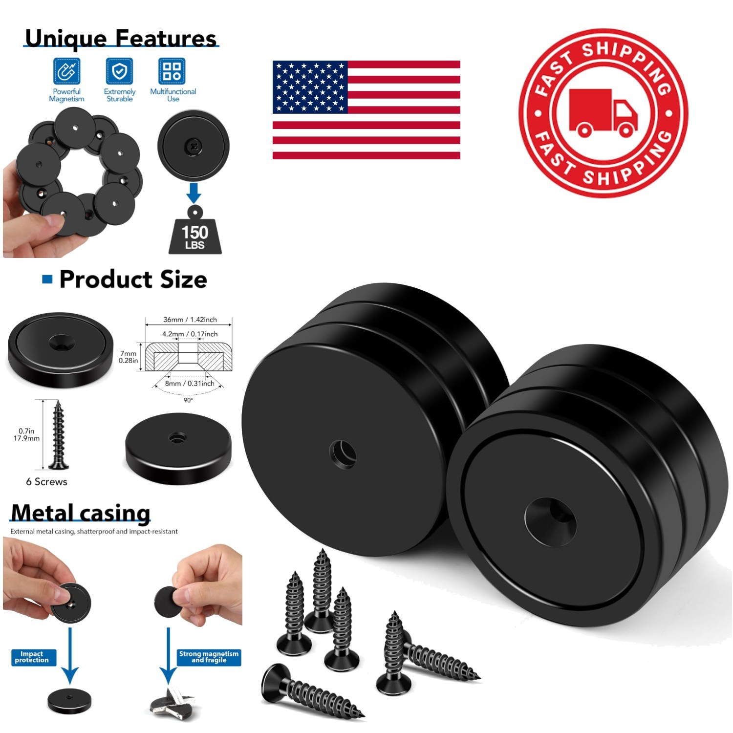 Versatile 6 Pack Strong Neodymium Magnets with Screws for Mounting and Holding
