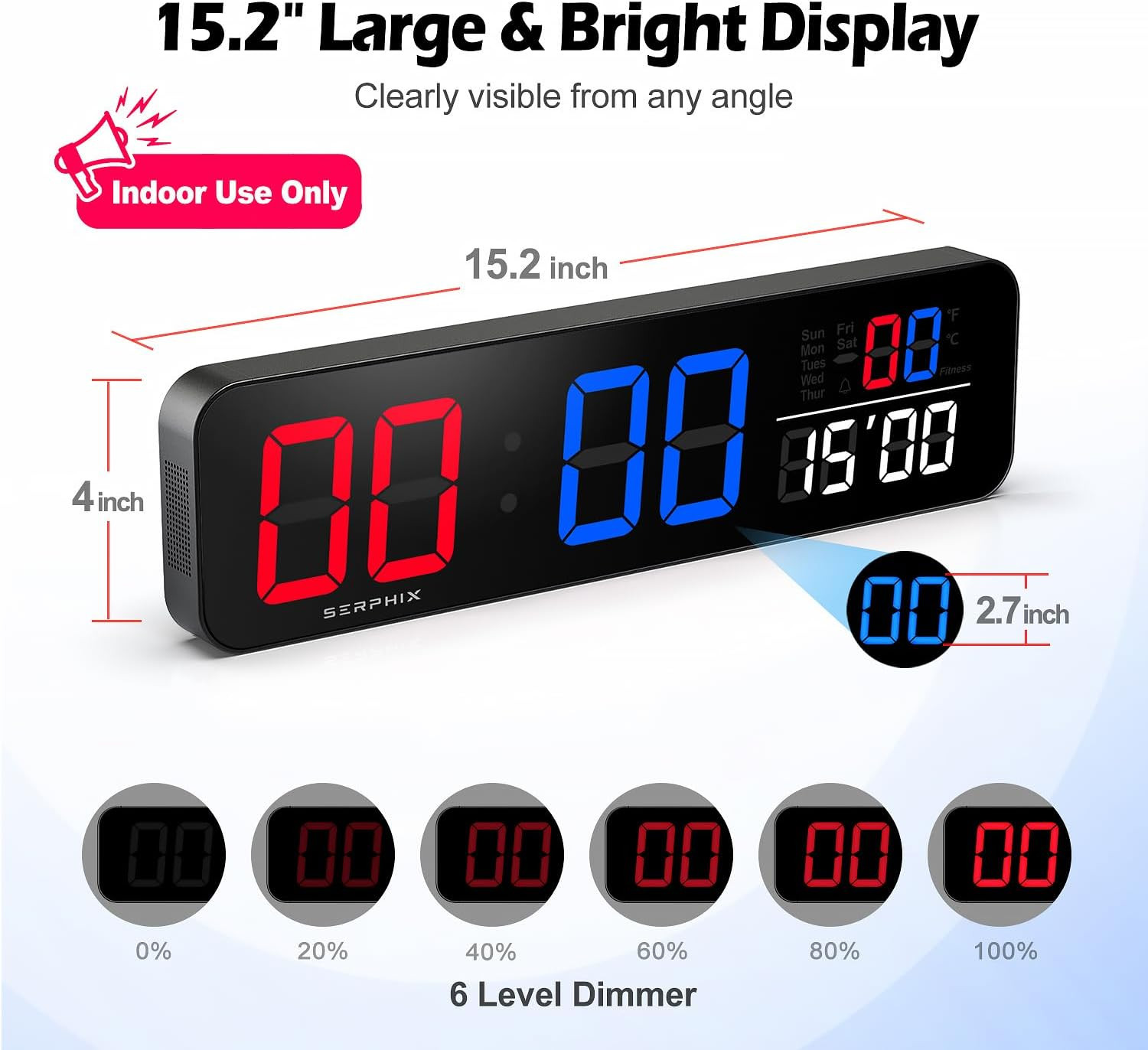 15.2" LED Scoreboard Clock with Countdown Timer & Remote for Sports Games