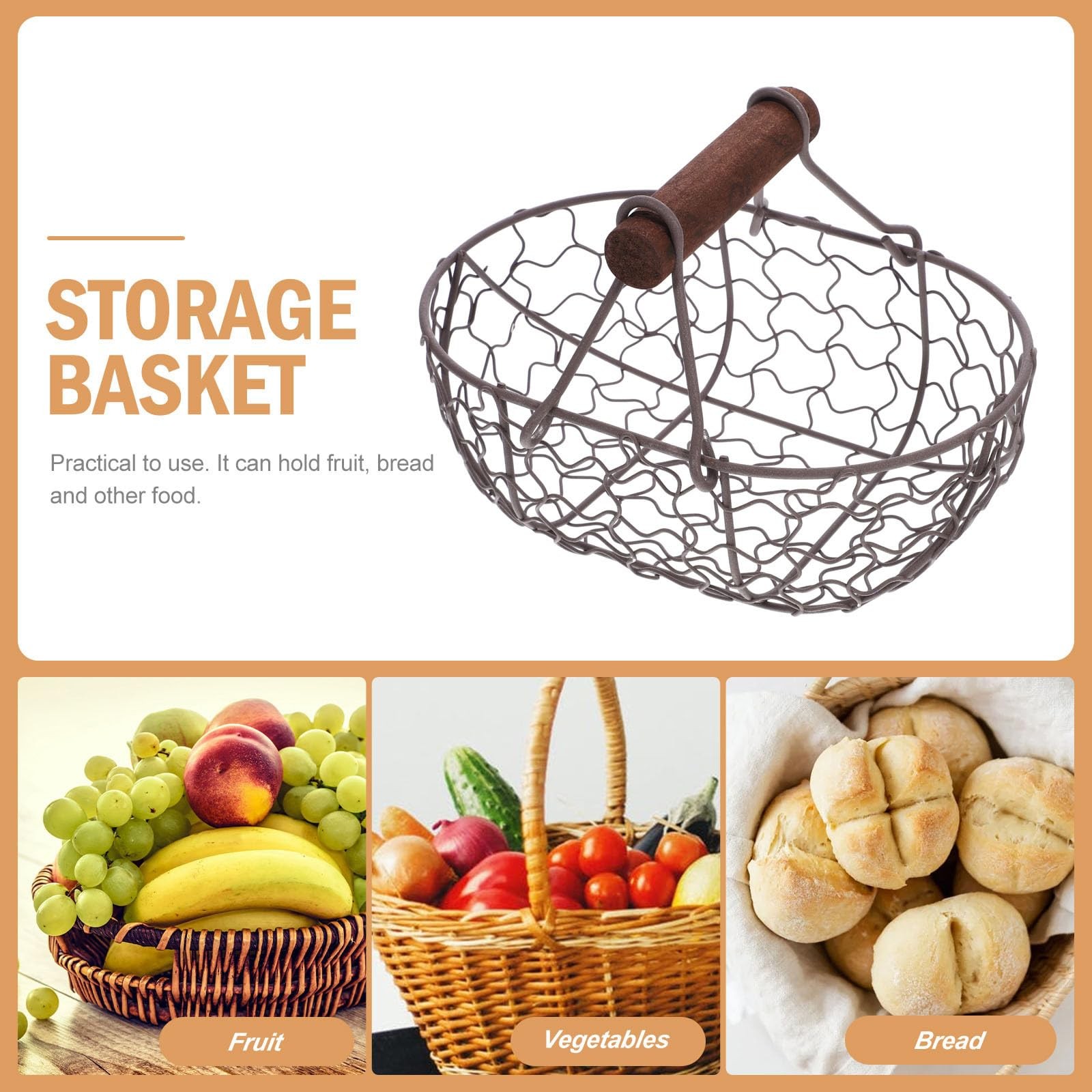 Kitchen Wire Egg Basket Vintage Metal Storage Container for Fresh Eggs Fruit ...