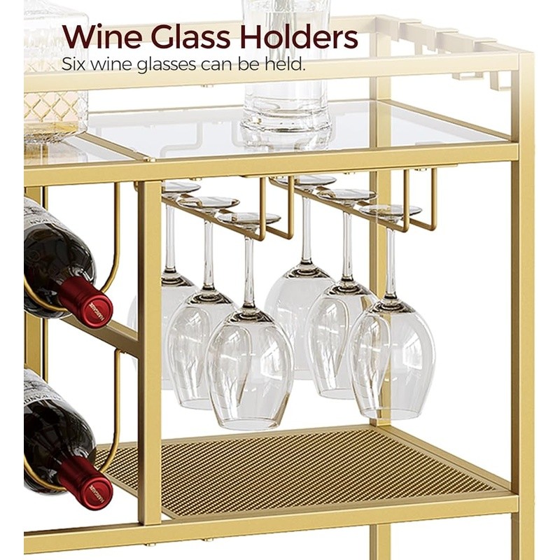 Multi-Level Kitchen Cart W/ Wine Rack Glass Holders Rolling Storage Trolley New